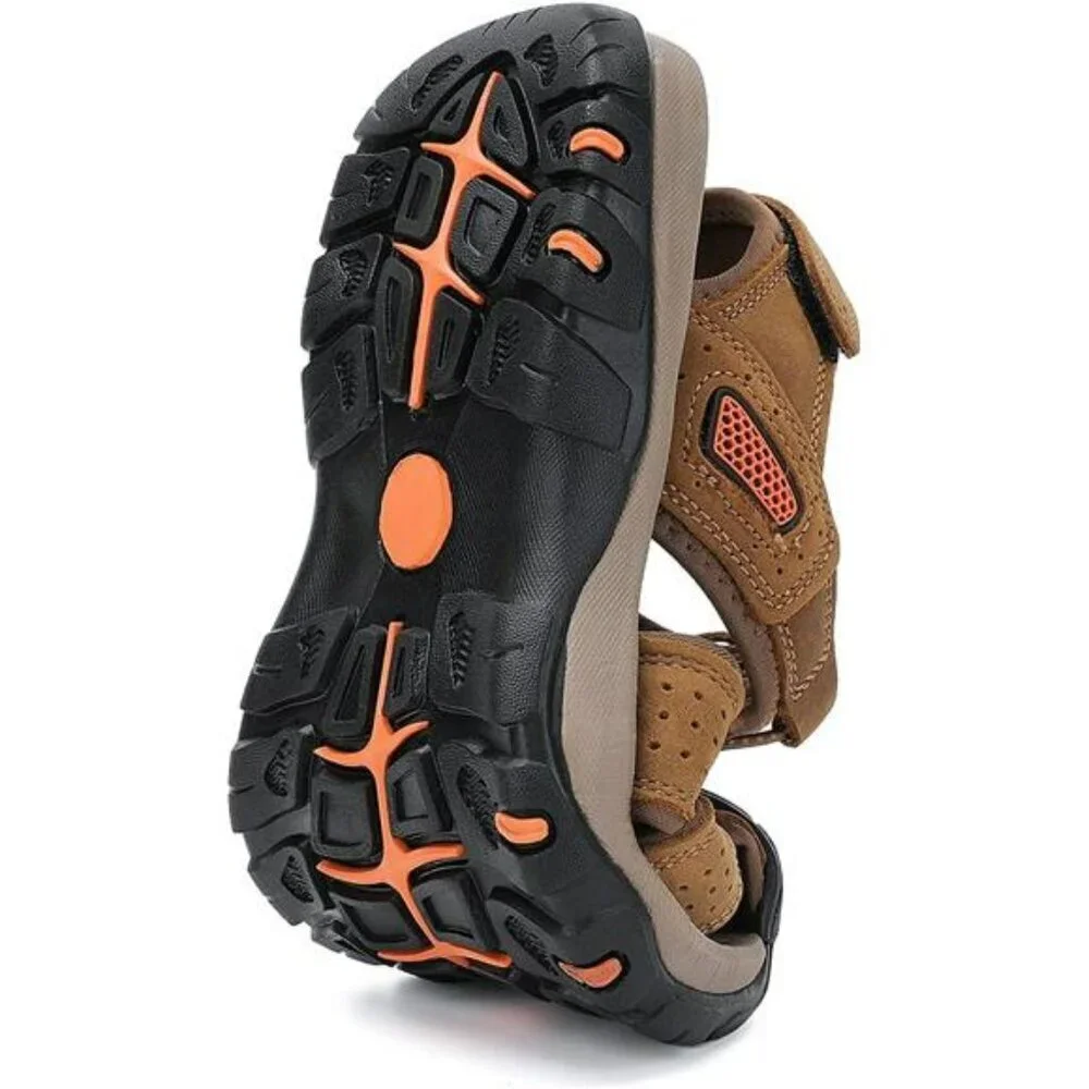 FLARUT Mens Hiking Sandals Closed Toe Leather Water Shoes Outdoor Trail Sport